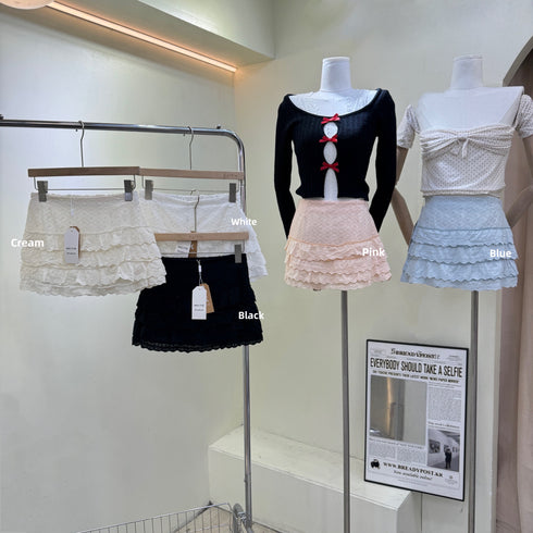 Cotton Embroidered Layered Mini Skirts